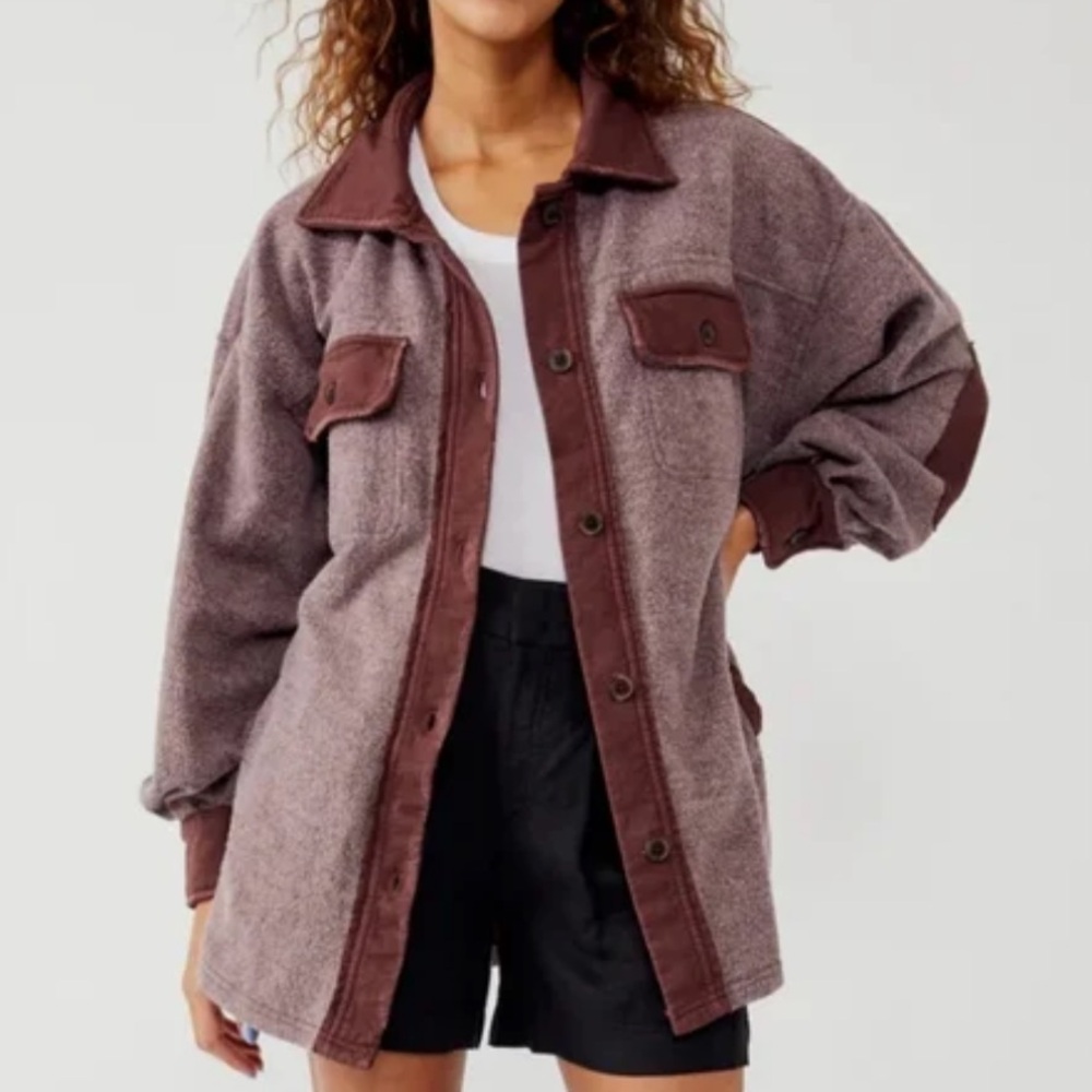 Free People Ruby Shacket in Burgundy and Mauve